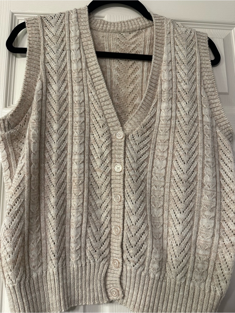 Cream Cable Knit Button Front Sweater Vest Cardigan